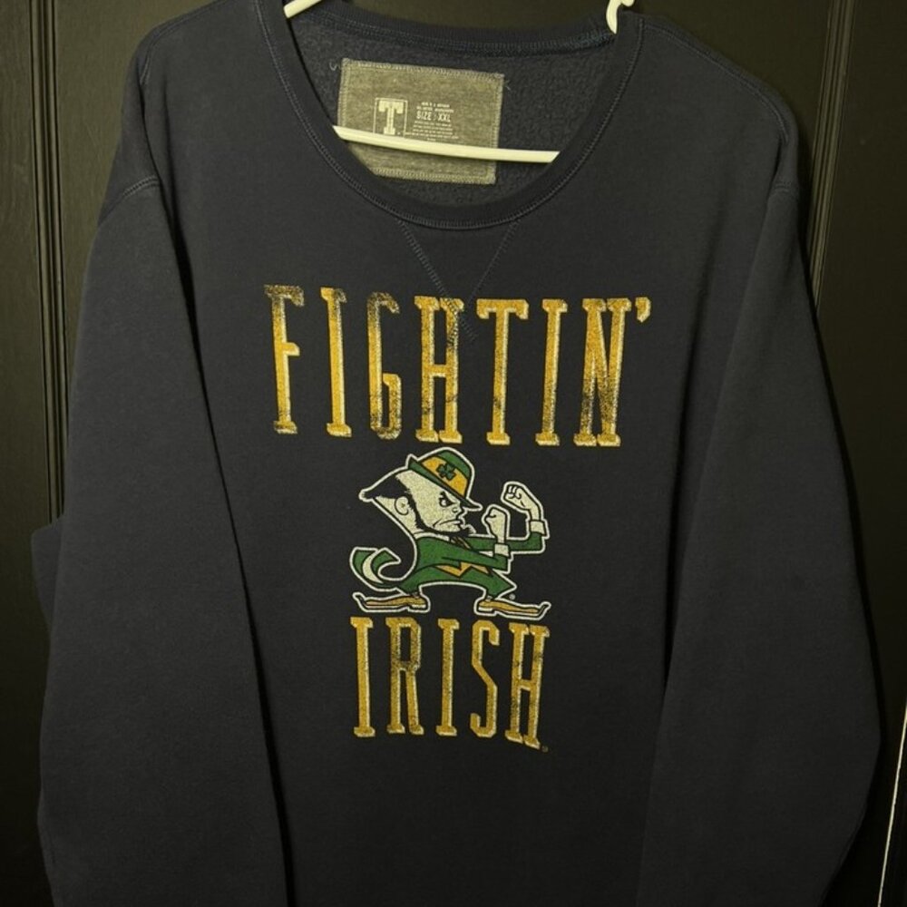 Vintage Fightin' Irish Mens XXL Blue Crewneck Sweatshirt Notre Dame Mascot